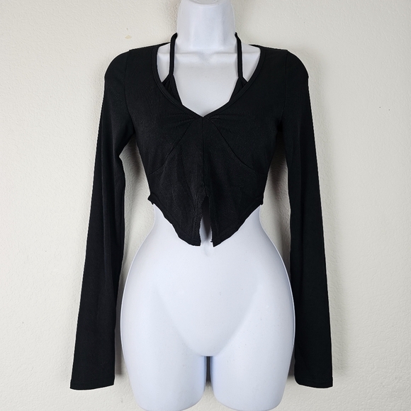 By.Dyln Wyatt Ribbed Long Sleeve Crop Top Black Size XS NWT Revolve - Picture 2 of 10
